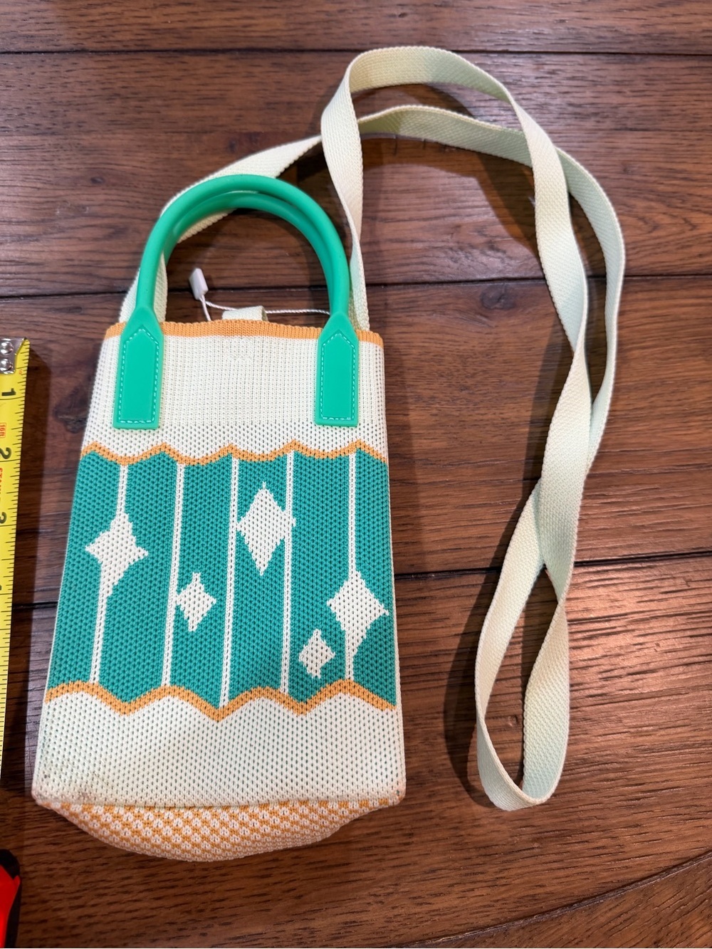 Mini Crossbody Phone Bag in Teal and Cream with Orange Trim​ - Picture 3 of 8